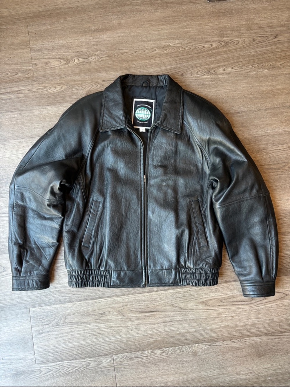 Euro Mond of California Black Leather Bomber Jacket - Classic Zip Front